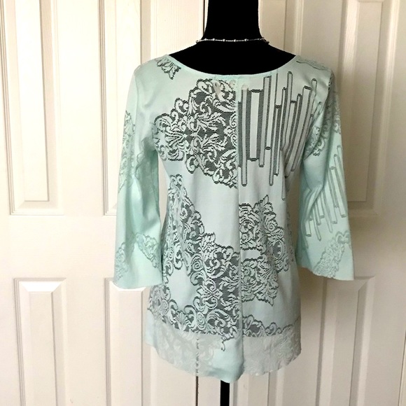 Stylish mint green lace long sleeved top - Picture 3 of 5